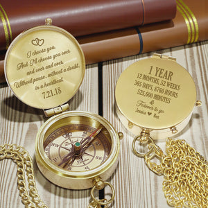 Personalized Engraved Bronze Compass - Handmade 1 year Anniversary Gift for Couples | Custom Name, Date - Gpb26261