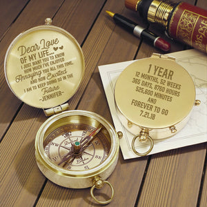 Personalized Engraved Bronze Compass - Handmade 1 year Anniversary Gift for Couples | Custom Name, Date - Gpb26264