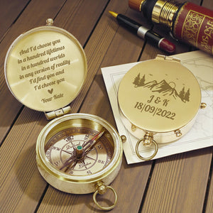 Personalized Engraved Bronze Compass - Handmade 1 year Anniversary Gift for Couples | Custom Name, Date - Gpb26273