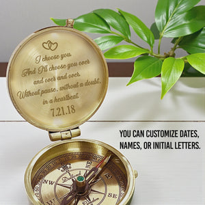 Personalized Engraved Bronze Compass - Handmade 1 year Anniversary Gift for Couples | Custom Name, Date - Gpb26261