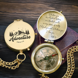 Personalized Engraved Compass - Family - For Couple - Adventure Awaits - Gpb26278
