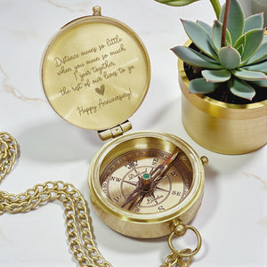Personalized Engraved Bronze Compass - Handmade 1 year Anniversary Gift for Couples | Custom Name, Date - Gpb26262