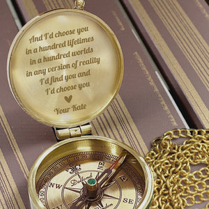 Personalized Engraved Bronze Compass - Handmade 1 year Anniversary Gift for Couples | Custom Name, Date - Gpb26273