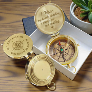 Personalized Engraved Bronze Compass - Handmade 1 year Anniversary Gift for Couples | Custom Name, Date - Gpb26263
