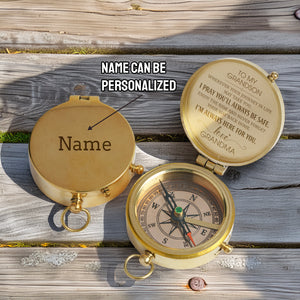 Personalized Engraved Compass - Family - To My Grandson - From Grandma - I Pray You'll Always Be Safe - Gpb22002