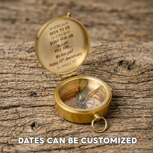Personalized Engraved Bronze Compass - Handmade 50 years Anniversary Gift for Grandpa & Grandma | Custom Name, Date - Gpb20010