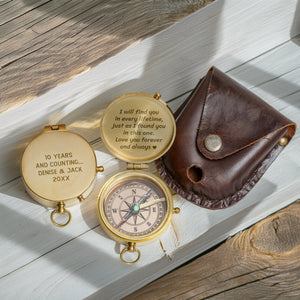 Personalized Engraved Bronze Compass - Handmade 10 years Anniversary Gift for Couples | Custom Name, Date - Gpb26260