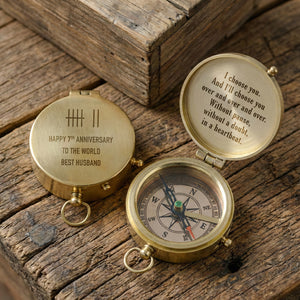 Personalized Traditional 7th Anniversary Copper Gift for Husband | Engraved Bronze Compass - I'll Choose You Over And Over And Over - Gpb14032