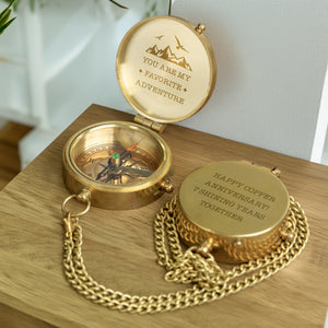 Personalized Engraved Bronze Compass - Handmade 7 years Anniversary Gift for Couples | Custom Name, Date - Gpb26269