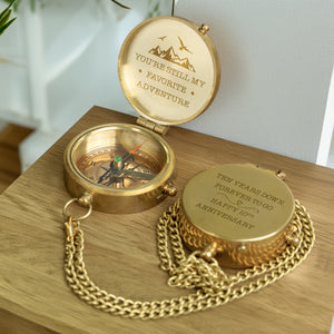 Personalized Engraved Bronze Compass - Handmade 10 years Anniversary Gift for Couples | Custom Name, Date - Gpb26256