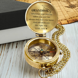 Personalized Engraved Compass - Family - To My Grandson - God Will Show You The Right Way - Gpb22019