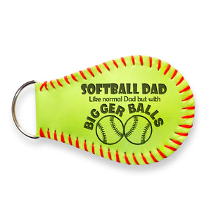 Handmade Leather Softball Keychain - Softball - To My Dad - Normal Dad But With Bigger Balls - Gkqc18002