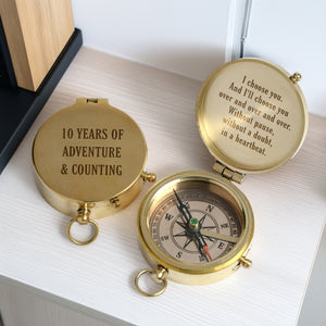 Personalized Engraved Bronze Compass - Handmade 10 years Anniversary Gift for Couples | Custom Name, Date - Gpb26253