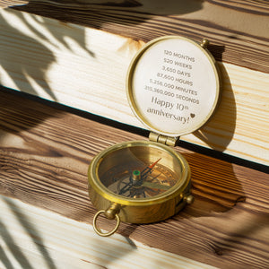 Personalized Engraved Bronze Compass - Handmade 10 years Anniversary Gift for Couples | Custom Name, Date - Gpb26248