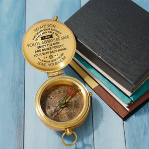 Personalized Engraved Compass - To My Son, I Pray You'll Always Be Safe - Love, Your Mom - Gpb16002