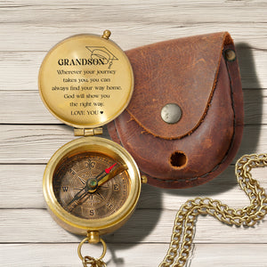 Personalized Engraved Compass - Family - To My Grandson - God Will Show You The Right Way - Gpb22019