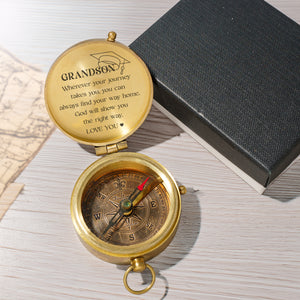 Personalized Engraved Compass - Family - To My Grandson - God Will Show You The Right Way - Gpb22019