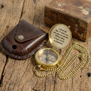 Personalized Traditional 7th Anniversary Copper Gift for Husband | Engraved Bronze Compass - I'll Choose You Over And Over And Over - Gpb14032