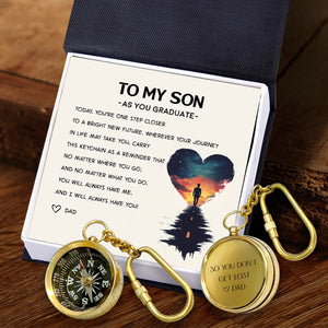 Personalized Brass Compass Keychain - Family - To My Son - From Dad - You're One Step Closer To A Bright New Future - Gkqj16001