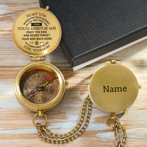 Personalized Engraved Compass - To My Son, I Pray You'll Always Be Safe - Love, Your Mom - Gpb16002