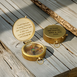 Personalized Engraved Bronze Compass - Handmade 10 years Anniversary Gift for Couples | Custom Name, Date - Gpb26260