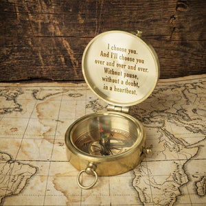 Personalized Traditional 7th Anniversary Copper Gift for Husband | Engraved Bronze Compass - I'll Choose You Over And Over And Over - Gpb14032
