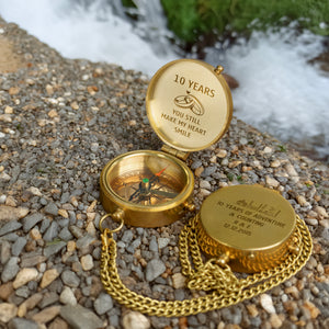 Personalized Engraved Bronze Compass - Handmade 10 years Anniversary Gift for Couples | Custom Name, Date - Gpb26258