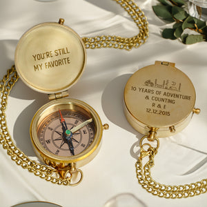 Personalized Engraved Bronze Compass - Handmade 10 years Anniversary Gift for Couples | Custom Name, Date - Gpb26257