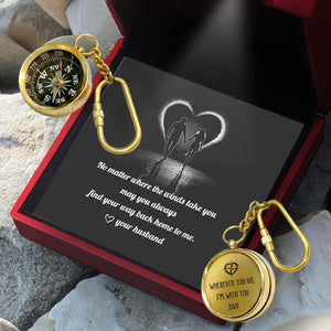 Personalized Brass Compass Keychain - Family - To My Wife - Wherever You Go, I’m With You - Gkqj15005