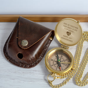 Personalized Engraved Bronze Compass - Handmade 10 years Anniversary Gift for Couples | Custom Name, Date - Gpb26252