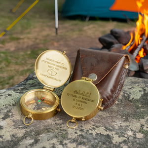 Personalized Engraved Bronze Compass - Handmade 10 years Anniversary Gift for Couples | Custom Name, Date - Gpb26259
