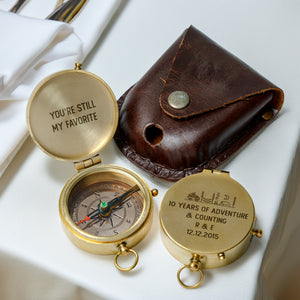 Personalized Engraved Bronze Compass - Handmade 10 years Anniversary Gift for Couples | Custom Name, Date - Gpb26257