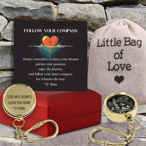 Personalized Brass Compass Keychain - Family - To My Daughter - From Mom - Always Remember To Chase Your Dreams - Gkqj17004
