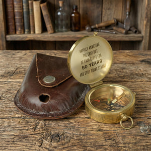 Personalized Engraved Bronze Compass - Handmade 50 years Anniversary Gift for Grandpa & Grandma | Custom Name, Date - Gpb20013