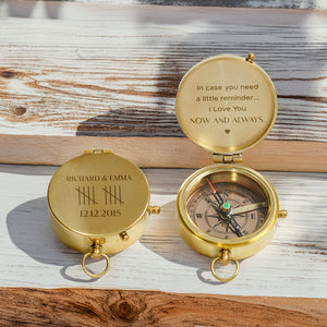 Personalized Engraved Bronze Compass - Handmade 10 years Anniversary Gift for Couples | Custom Name, Date - Gpb26250