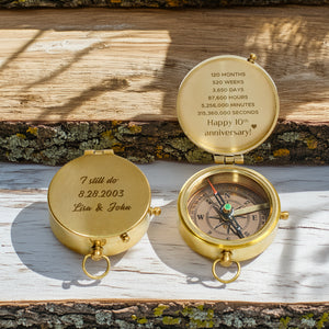 Personalized Engraved Bronze Compass - Handmade 10 years Anniversary Gift for Couples | Custom Name, Date - Gpb26248