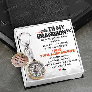 Mini Compass Keychain - Biker - To My Grandson - Never Forget How Much I Love You - Gkez22002