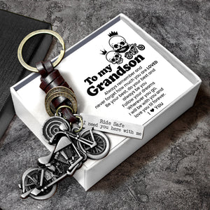 Motorcycle Keychain - Biker - To My Grandson - Ride Safe I Need You Here With Me - Gkx22003