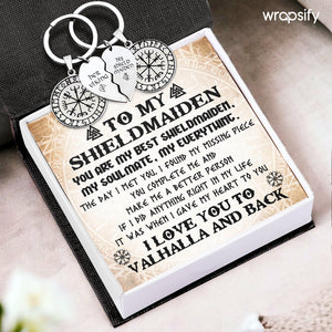 Viking Compass Couple Keychains - Viking - To My Shieldmaiden - I Love You To Valhalla And Back - Gkdl13003