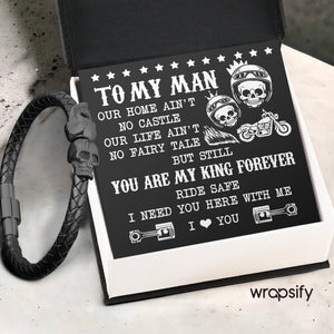 Skull Cuff Bracelet - Biker - To My Man - You Are My King Forever - Gbbh26033