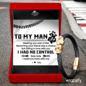 Skull Cuff Bracelet - Biker - To My Man - Falling In Love With You I Had No Control - Gbbh26032