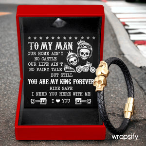 Skull Cuff Bracelet - Biker - To My Man - You Are My King Forever - Gbbh26033