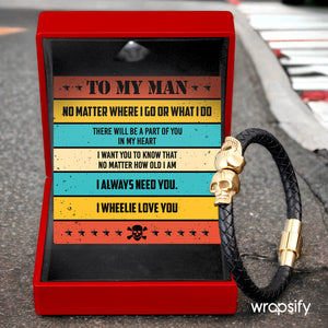 Skull Cuff Bracelet - Biker - To My Man - I Wheelie Love You - Gbbh26034