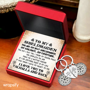 Viking Compass Couple Keychains - Viking - To My Shieldmaiden - I Love You To Valhalla And Back - Gkdl13003
