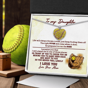 New Softball Heart Necklace - Softball - To My Daughter - From Mom - Life Will Always Throw Curves, Just Keep Fouling Them Off - Gnep17033