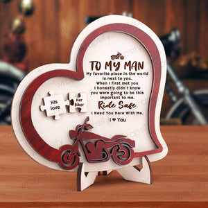 Wooden Motorcycle Heart Sign - Biker - To My Man - My Favorite Place In The World Is Next To You - Gan26003