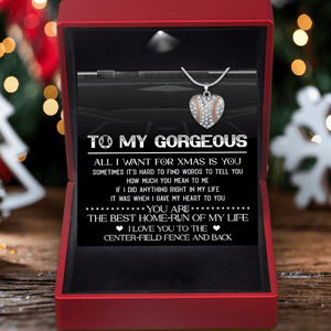 Baseball Heart Necklace - Baseball - To My Gorgeous - All I Want For Xmas Is You - Gnd13010
