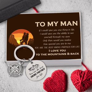 Compass Keychain - Hiking - To My Man - I Love You To The Mountains & Back - Gkw26018