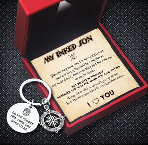 Compass Keychain - Tattoo - To My Inked Son - Just Believe In Yourself - Gkw16007