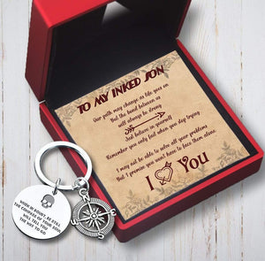 Compass Keychain - Tattoo - To My Son - I Love You - Gkw16009